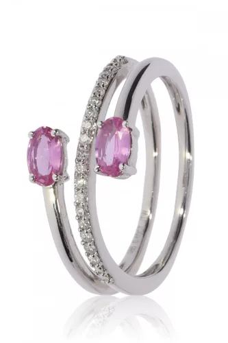 Fehér arany gyémánt és pink zafír köves gyűrű 76980