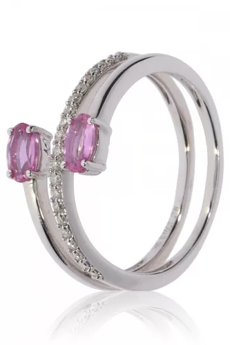 Fehér arany gyémánt és pink zafír köves gyűrű 76980