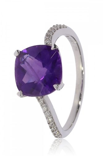 Fehér arany gyémánt és ametiszt köves gyűrű 76982