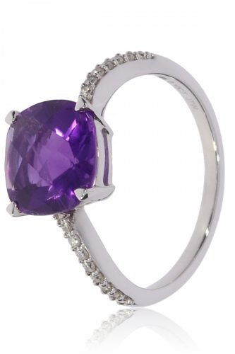 Fehér arany gyémánt és ametiszt köves gyűrű 76982