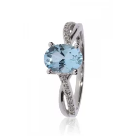 Fehér arany gyémánt és kék topáz köves gyűrű 76983
