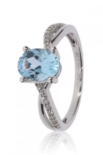 Fehér arany gyémánt és kék topáz köves gyűrű 76983