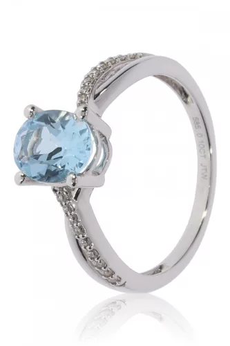 Fehér arany gyémánt és kék topáz köves gyűrű 76983