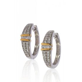   Sárga-Fehér arany gyémánt köves zsanér záras fülbevaló 76995