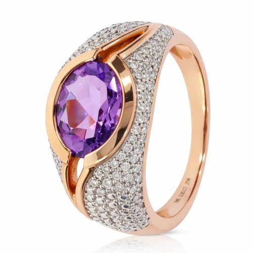 Vörös arany gyűrű ametiszt és gyémánt kövekkel elegáns ékszer - IGR-30961