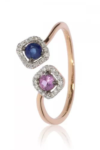 Vörös arany gyémánt és zafír köves gyűrű 77019