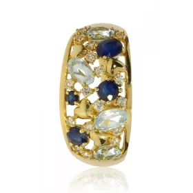 Sárga arany zafír és kék topáz köves gyűrű 77020
