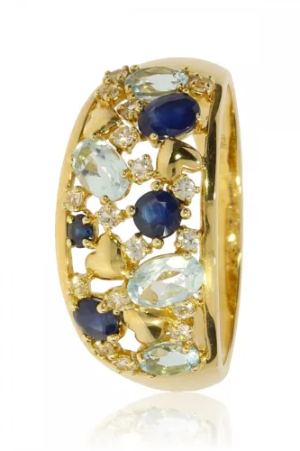 Sárga arany zafír és kék topáz köves gyűrű 77020