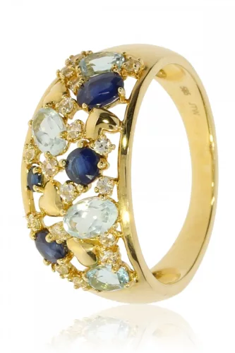 Sárga arany zafír és kék topáz köves gyűrű 77020