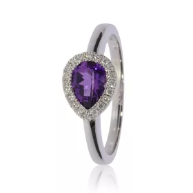 Fehér arany gyémánt és ametiszt köves gyűrű 78604