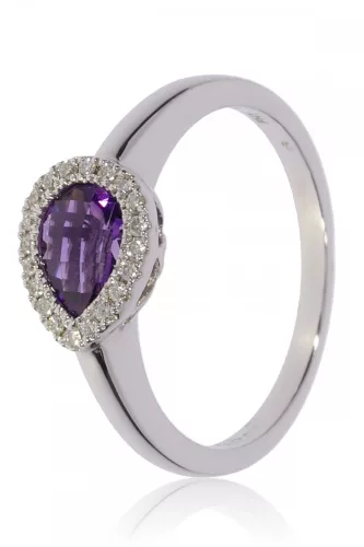 Fehér arany gyémánt és ametiszt köves gyűrű 78604