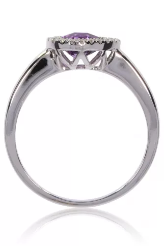 Fehér arany gyémánt és ametiszt köves gyűrű 78604