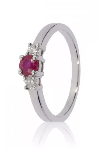 Fehér arany gyémánt és rubin köves gyűrű 80129
