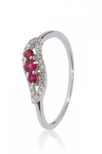 Fehér arany gyémánt és rubin köves gyűrű 81508