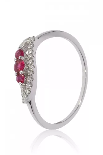 Fehér arany gyémánt és rubin köves gyűrű 81508