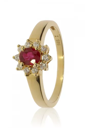 Sárga arany gyémánt és rubin köves gyűrű 81534
