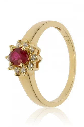 Sárga arany gyémánt és rubin köves gyűrű 81534