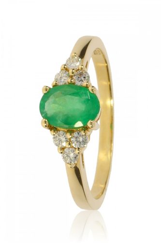 Sárga arany gyémánt és smaragd köves gyűrű 81574