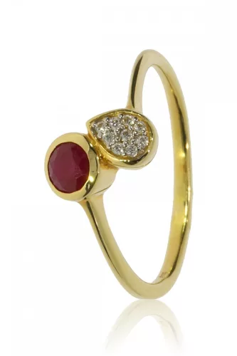 Sárga arany rubin és cirkon köves gyűrű 81761