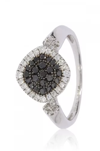 Fehér arany gyémánt és fekete gyémánt köves gyűrű 81814