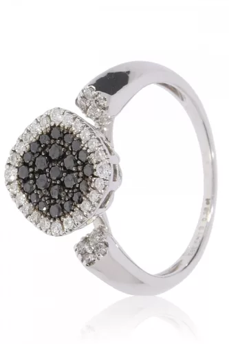 Fehér arany gyémánt és fekete gyémánt köves gyűrű 81814