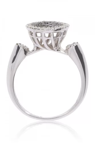 Fehér arany gyémánt és fekete gyémánt köves gyűrű 81814