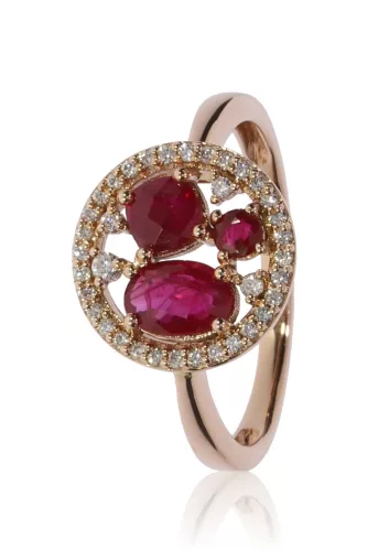 Vörös arany gyémánt és rubin köves gyűrű 81971
