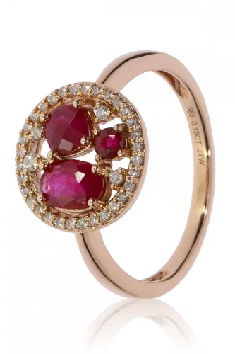 Vörös arany gyémánt és rubin köves gyűrű 81971