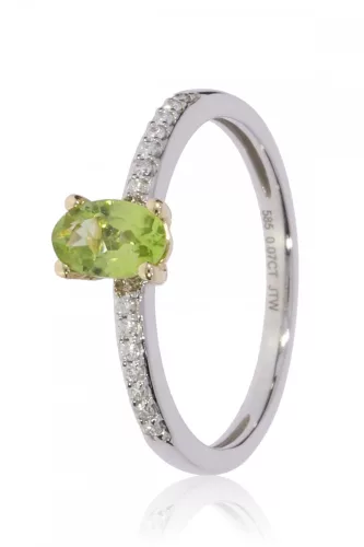 Fehér arany gyémánt és peridot köves gyűrű 81973
