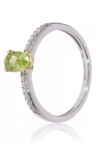 Fehér arany gyémánt és peridot köves gyűrű 81973