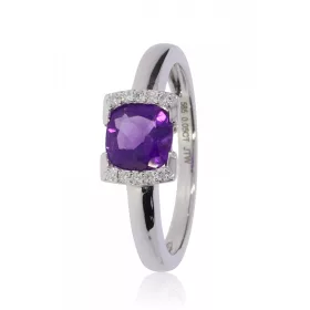 Fehér arany gyémánt és ametiszt köves gyűrű 81976