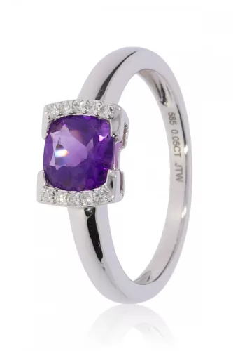 Fehér arany gyémánt és ametiszt köves gyűrű 81976
