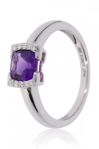 Fehér arany gyémánt és ametiszt köves gyűrű 81976