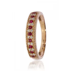 Vörös arany gyémánt és rubin köves gyűrű 81989