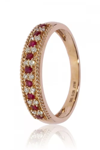 Vörös arany gyémánt és rubin köves gyűrű 81989