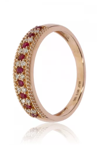 Vörös arany gyémánt és rubin köves gyűrű 81989