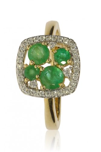 Sárga arany gyémánt és smaragd köves gyűrű 81992