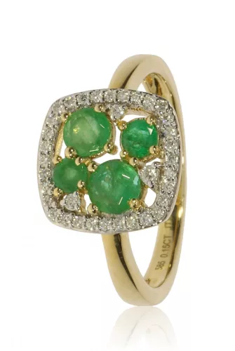 Sárga arany gyémánt és smaragd köves gyűrű 81992