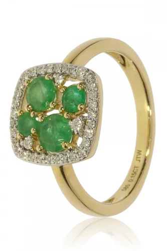 Sárga arany gyémánt és smaragd köves gyűrű 81992