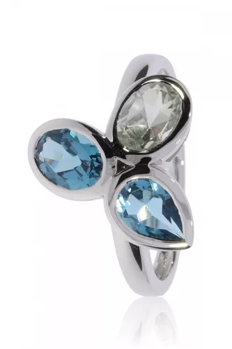 Fehér arany kék topáz és ametiszt köves gyűrű 82001