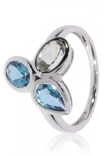 Fehér arany kék topáz és ametiszt köves gyűrű 82001