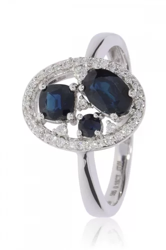 Fehér arany gyémánt és zafír köves gyűrű 82014