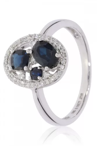 Fehér arany gyémánt és zafír köves gyűrű 82014