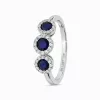 Fehér arany gyűrű három kék zafír és gyémánt kövekkel - 82032