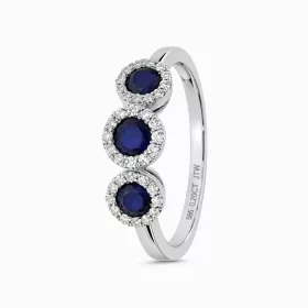 Fehér arany gyűrű három kék zafír és gyémánt kövekkel - 82032