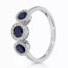 Fehér arany gyűrű három kék zafír és gyémánt kövekkel - 82032