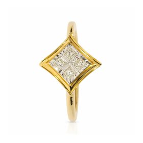 Sárga arany gyémánt gyűrű négyzet alakú fehér arany foglalattal - 85005