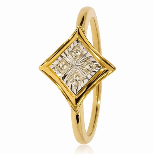 Sárga arany gyémánt gyűrű négyzet alakú fehér arany foglalattal - 85005