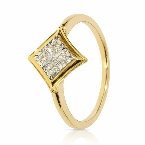 Sárga arany gyémánt gyűrű négyzet alakú fehér arany foglalattal - 85005