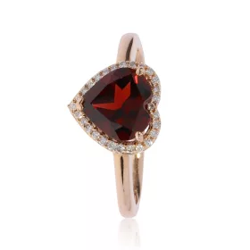 Vörös arany gyémánt és gránát köves gyűrű 85010